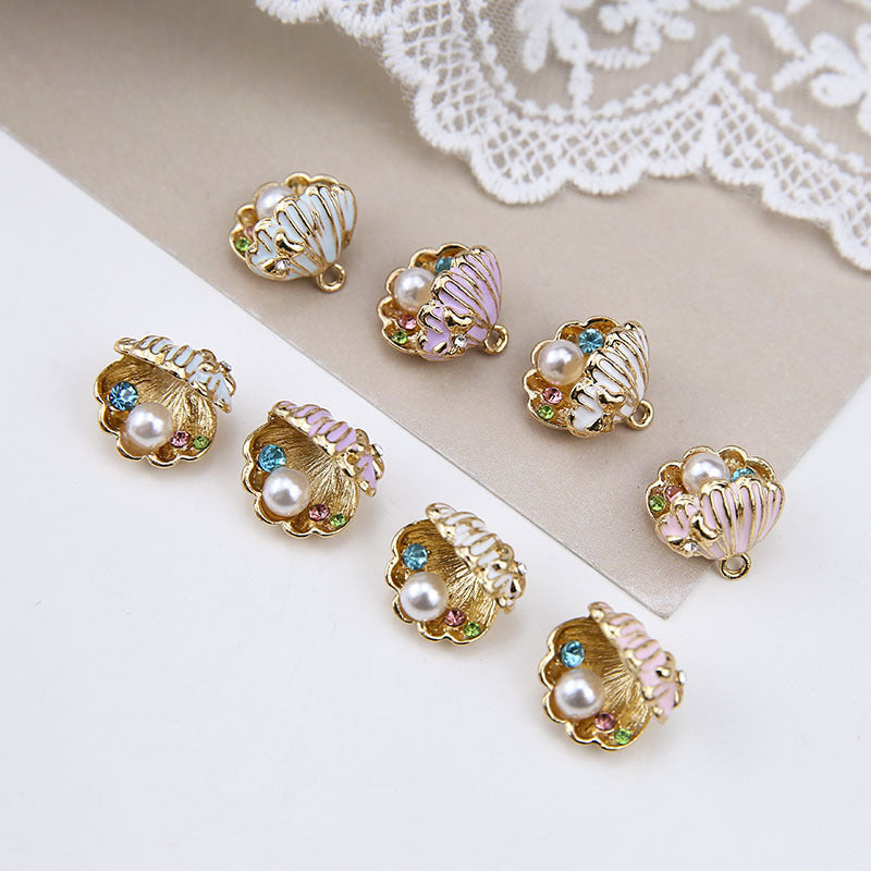 10PCS 18K Gold Filled Pendants Shell Pearl Opened Resin Rhinestone Charms Jewelry Making Findings Supplies Pendants Doki Decor   