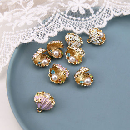 10PCS 18K Gold Filled Pendants Shell Pearl Opened Resin Rhinestone Charms Jewelry Making Findings Supplies Pendants Doki Decor   