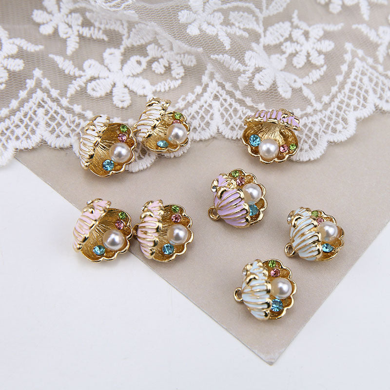 10PCS 18K Gold Filled Pendants Shell Pearl Opened Resin Rhinestone Charms Jewelry Making Findings Supplies Pendants Doki Decor   