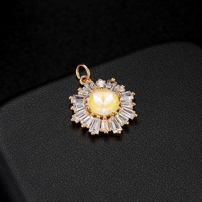 18K Gold Filled Pendants Snowflake Moonstone Flower Rhinestone Charms Jewelry Making Findings Supplies Pendants Doki Decor Yellow  