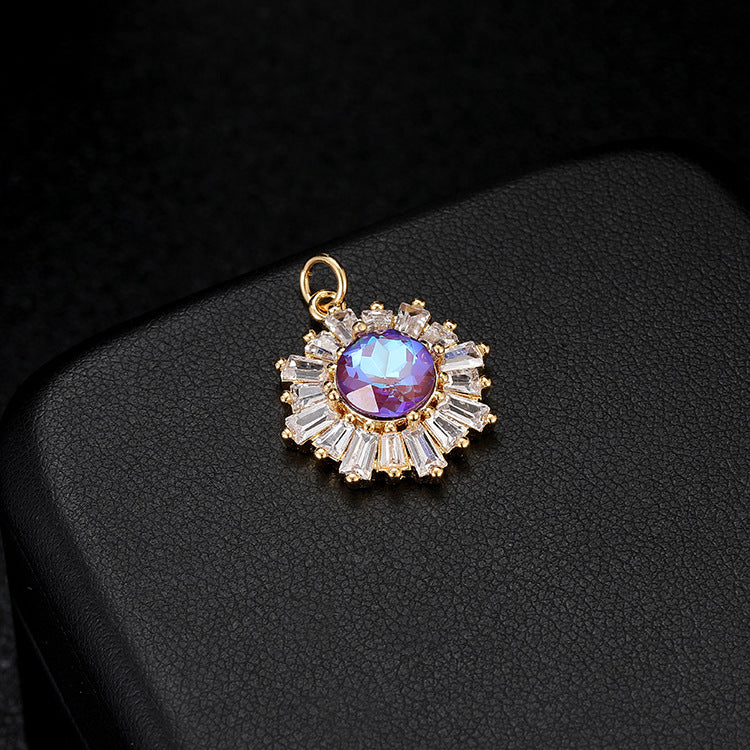 18K Gold Filled Pendants Snowflake Moonstone Flower Rhinestone Charms Jewelry Making Findings Supplies Pendants Doki Decor Purple  