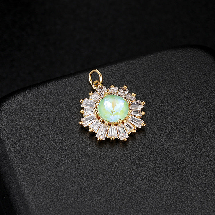 18K Gold Filled Pendants Snowflake Moonstone Flower Rhinestone Charms Jewelry Making Findings Supplies Pendants Doki Decor Green  