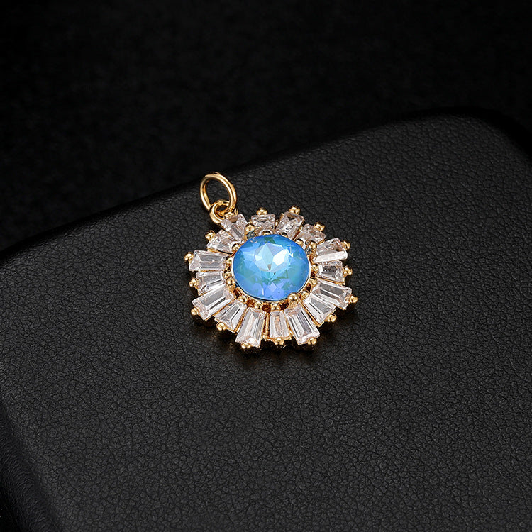 18K Gold Filled Pendants Snowflake Moonstone Flower Rhinestone Charms Jewelry Making Findings Supplies Pendants Doki Decor Blue  