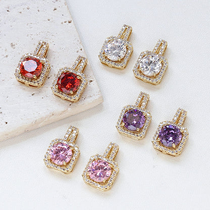 5PCS 18K Gold Filled Pendants Square Rhinestone Red Pink Purple Charms Jewelry Making Findings Supplies Pendants Doki Decor   