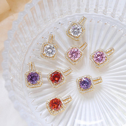 5PCS 18K Gold Filled Pendants Square Rhinestone Red Pink Purple Charms Jewelry Making Findings Supplies Pendants Doki Decor   