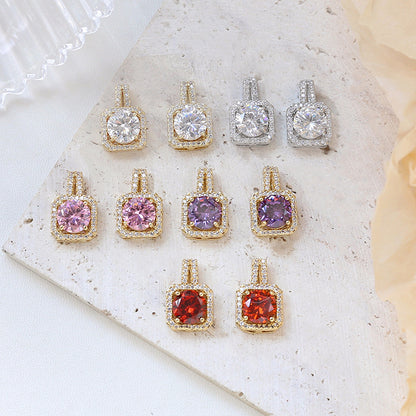 5PCS 18K Gold Filled Pendants Square Rhinestone Red Pink Purple Charms Jewelry Making Findings Supplies Pendants Doki Decor   