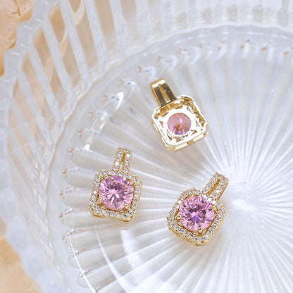 5PCS 18K Gold Filled Pendants Square Rhinestone Red Pink Purple Charms Jewelry Making Findings Supplies Pendants Doki Decor 18K Gold Pink Rhinestone 