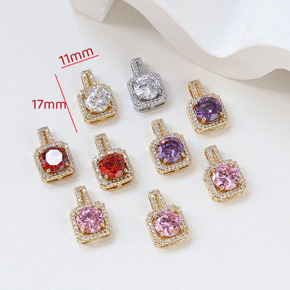 5PCS 18K Gold Filled Pendants Square Rhinestone Red Pink Purple Charms Jewelry Making Findings Supplies Pendants Doki Decor   