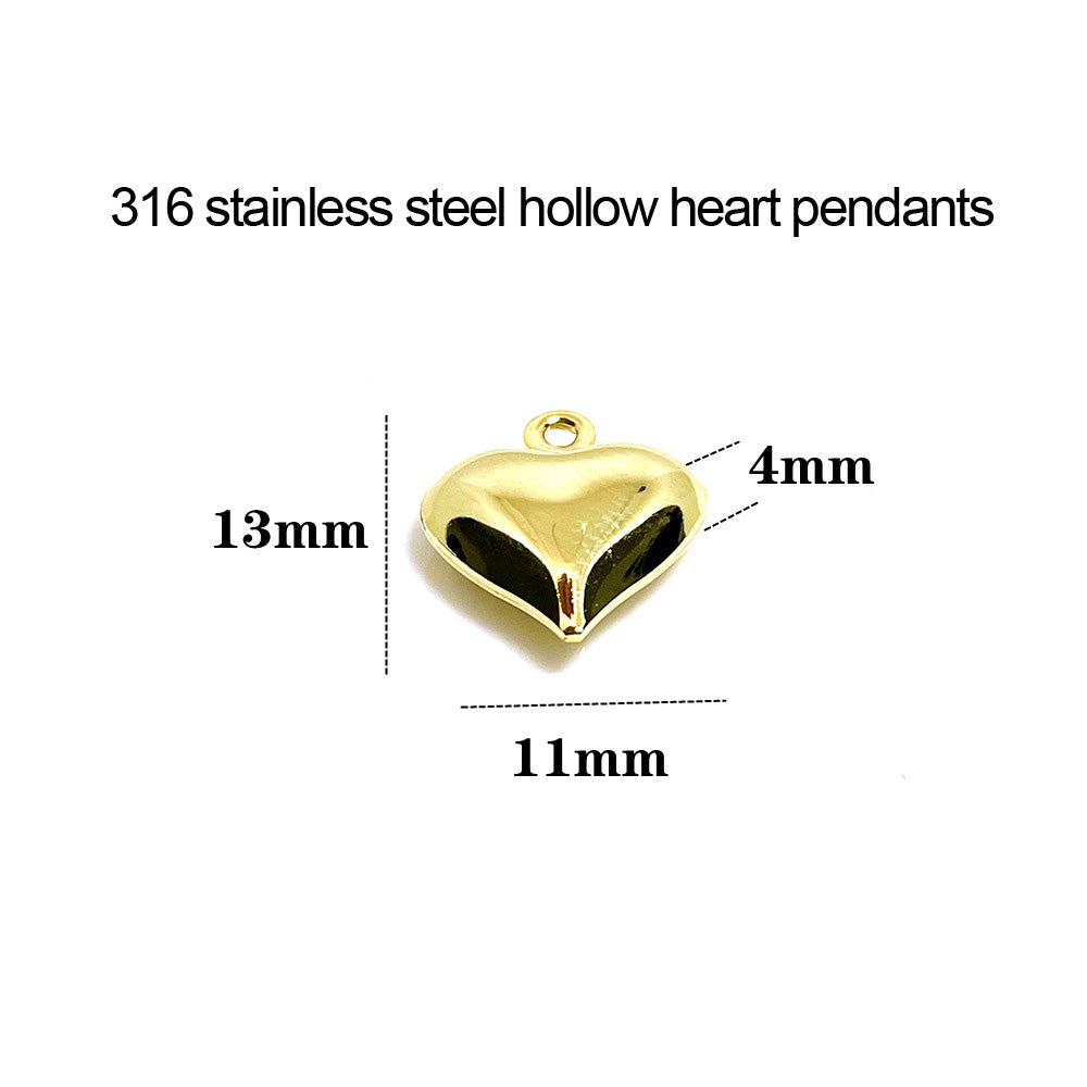 50PCS 18K Gold Filled Pendants Stainless Steel Hollow Heart Charms Jewelry Making Findings Supplies Pendants Doki Decor   