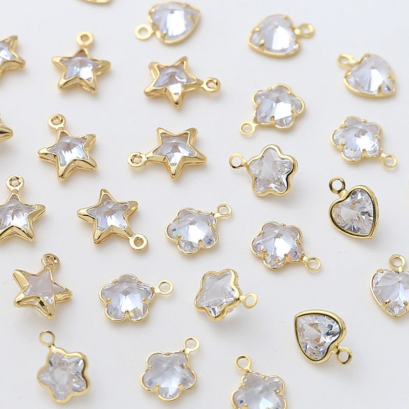 5PCS 18K Gold Filled Pendants Star Flower Heart Rhinestone Charms Jewelry Making Findings Supplies Pendants Doki Decor   