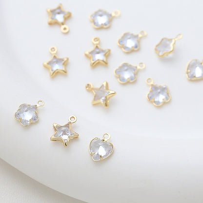 5PCS 18K Gold Filled Pendants Star Flower Heart Rhinestone Charms Jewelry Making Findings Supplies Pendants Doki Decor   