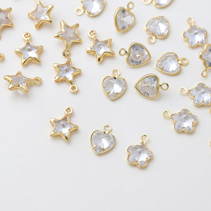 5PCS 18K Gold Filled Pendants Star Flower Heart Rhinestone Charms Jewelry Making Findings Supplies Pendants Doki Decor   