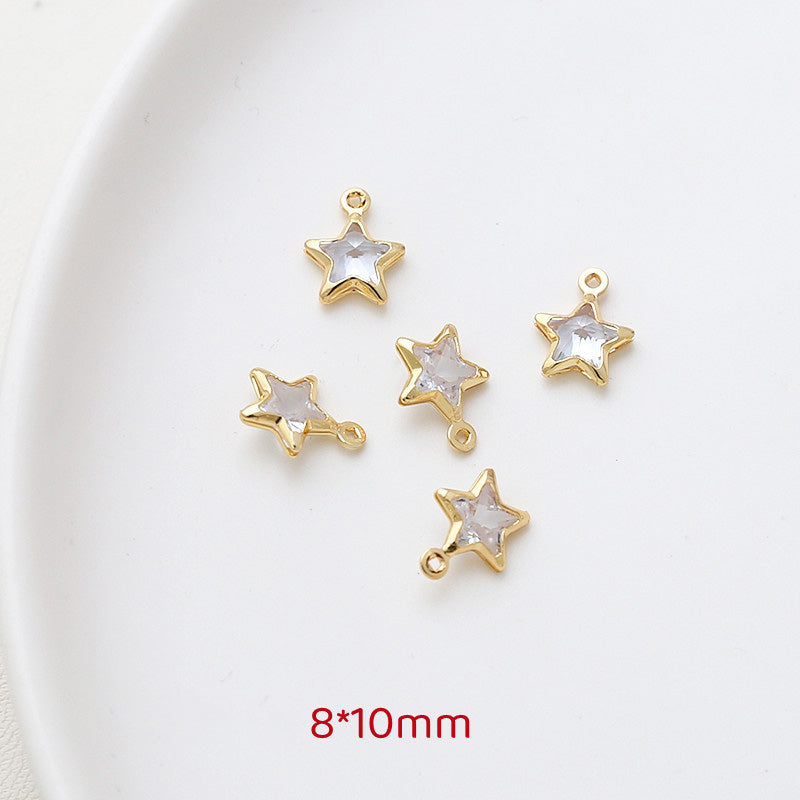 5PCS 18K Gold Filled Pendants Star Flower Heart Rhinestone Charms Jewelry Making Findings Supplies Pendants Doki Decor Star  