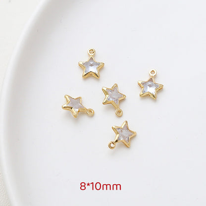 5PCS 18K Gold Filled Pendants Star Flower Heart Rhinestone Charms Jewelry Making Findings Supplies Pendants Doki Decor Star  