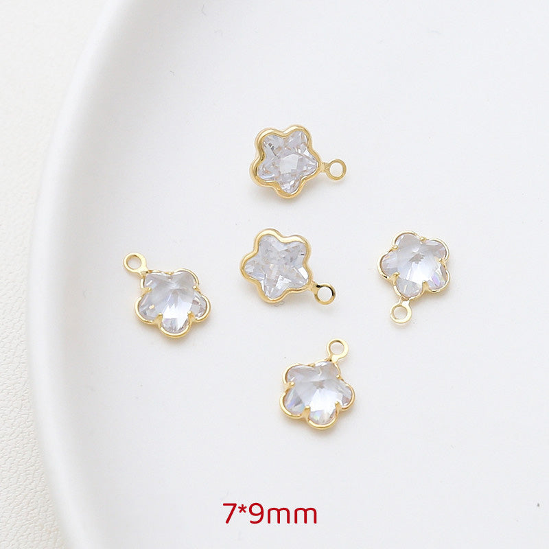 5PCS 18K Gold Filled Pendants Star Flower Heart Rhinestone Charms Jewelry Making Findings Supplies Pendants Doki Decor Flower  