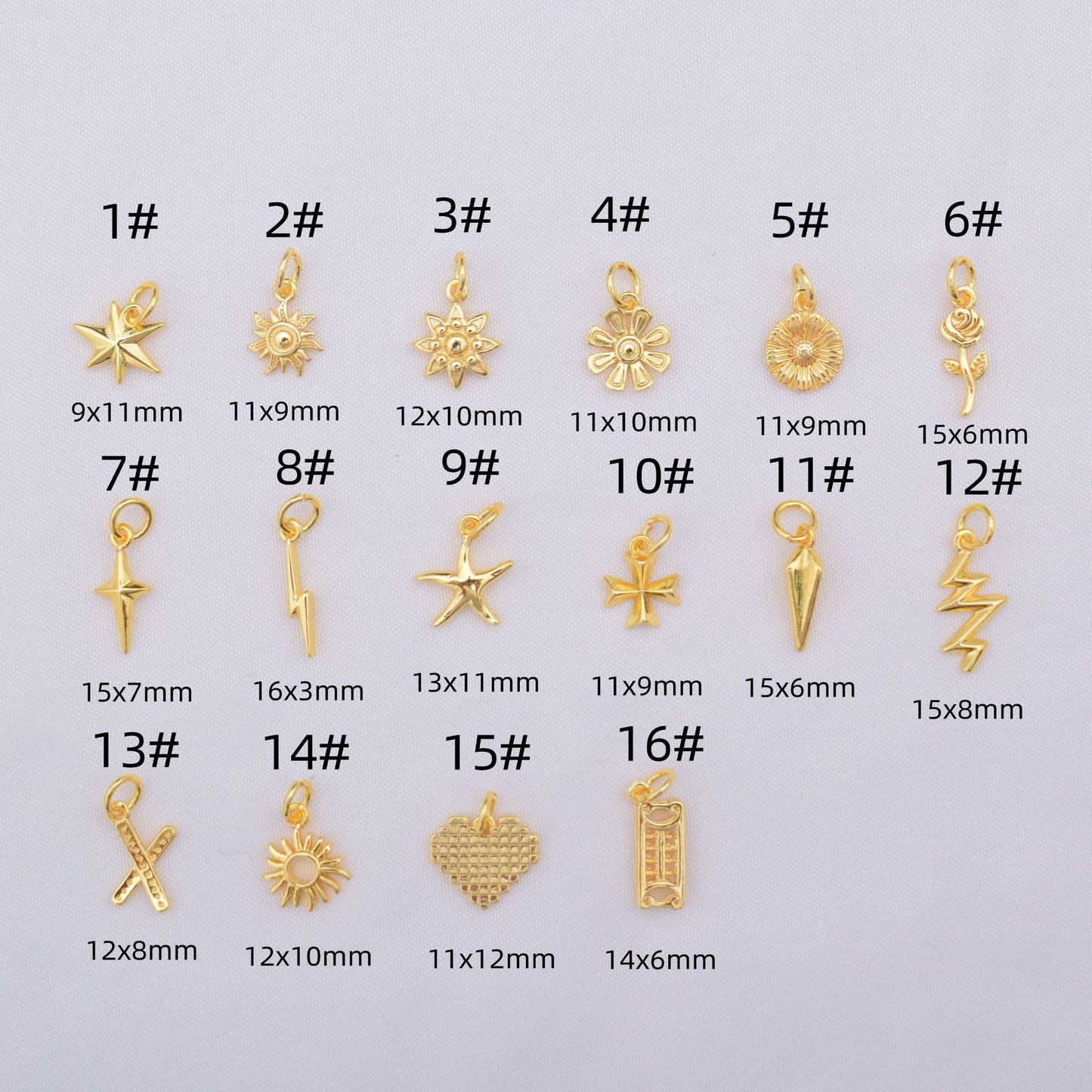 10PCS 18K Gold Filled Pendants Heart Star Sun Lightning Heart Flower White Gold Charms Jewelry Making Findings Supplies Pendants Doki Decor 18K Gold 1# 