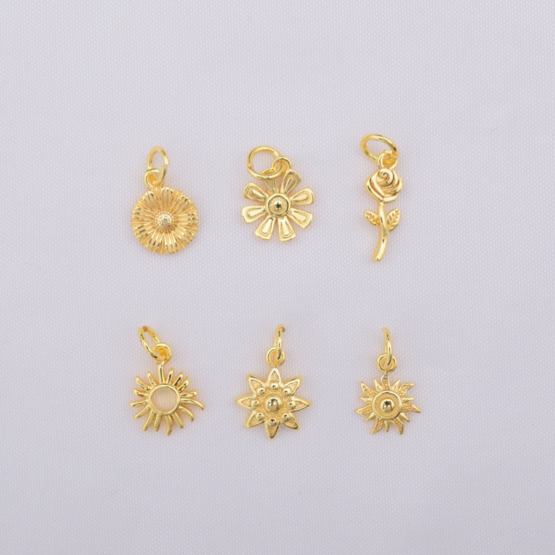 10PCS 18K Gold Filled Pendants Heart Star Sun Lightning Heart Flower White Gold Charms Jewelry Making Findings Supplies Pendants Doki Decor   