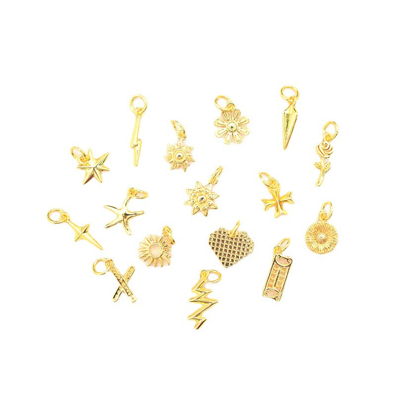 10PCS 18K Gold Filled Pendants Heart Star Sun Lightning Heart Flower White Gold Charms Jewelry Making Findings Supplies Pendants Doki Decor   