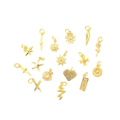 10PCS 18K Gold Filled Pendants Heart Star Sun Lightning Heart Flower White Gold Charms Jewelry Making Findings Supplies Pendants Doki Decor   