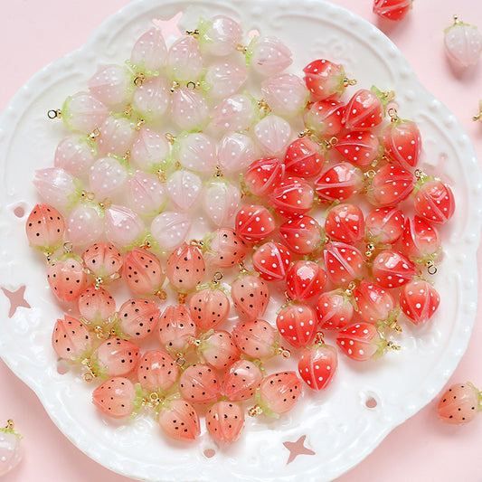 5PCS 18K Gold Filled Pendants Strawberry Resin Pink Red Cute Charms Jewelry Making Findings Supplies Pendants Doki Decor   