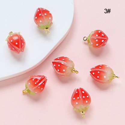 5PCS 18K Gold Filled Pendants Strawberry Resin Pink Red Cute Charms Jewelry Making Findings Supplies Pendants Doki Decor 3  