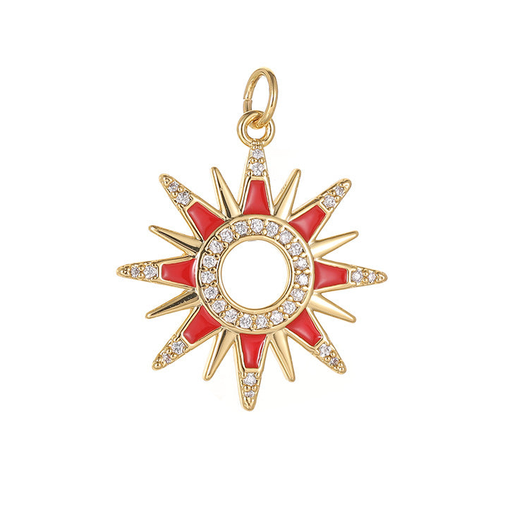 18K Gold Filled Pendants Sun Red White Resin Hollow Rhinestone Charms Jewelry Making Findings Supplies Pendants Doki Decor   