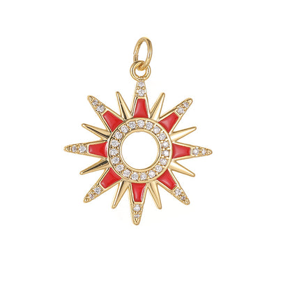 18K Gold Filled Pendants Sun Red White Resin Hollow Rhinestone Charms Jewelry Making Findings Supplies Pendants Doki Decor   