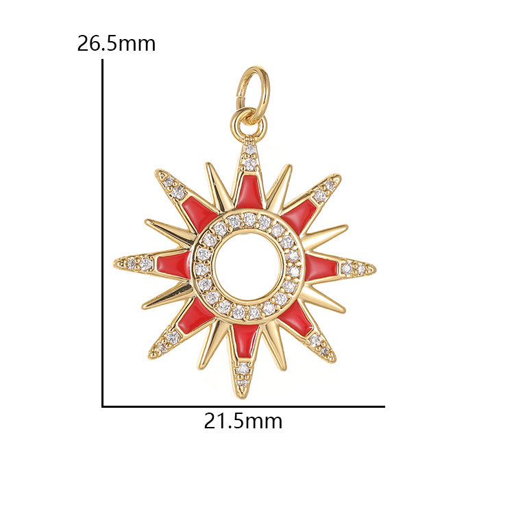 18K Gold Filled Pendants Sun Red White Resin Hollow Rhinestone Charms Jewelry Making Findings Supplies Pendants Doki Decor   