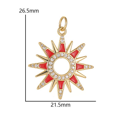 18K Gold Filled Pendants Sun Red White Resin Hollow Rhinestone Charms Jewelry Making Findings Supplies Pendants Doki Decor   