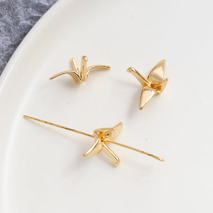 5PCS 18K Gold Filled Pendants Beads Thousands Of Paper Crane White Gold Charms Jewelry Making Findings Supplies Pendants Doki Decor   