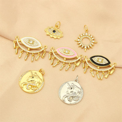 18K Gold Filled Pendants Unicorn Devil Evil Eyes Sun Rhinestone Charms Jewelry Making Findings Supplies Pendants Doki Decor   