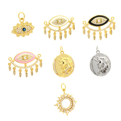 18K Gold Filled Pendants Unicorn Devil Evil Eyes Sun Rhinestone Charms Jewelry Making Findings Supplies Pendants Doki Decor   