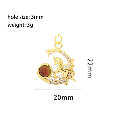 18K Gold Filled Pendants Unicorn Moon Cat Eye Stone White Gold Charms Jewelry Making Findings Supplies Pendants Doki Decor   