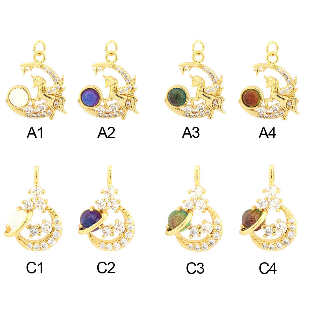 18K Gold Filled Pendants Unicorn Moon Cat Eye Stone White Gold Charms Jewelry Making Findings Supplies Pendants Doki Decor A 1 