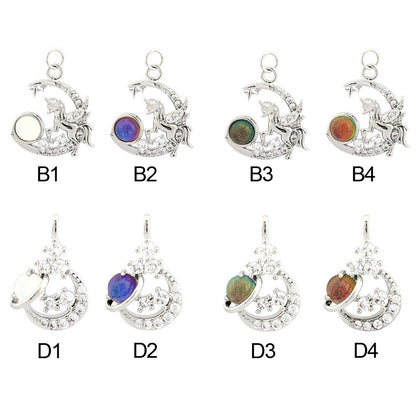 18K Gold Filled Pendants Unicorn Moon Cat Eye Stone White Gold Charms Jewelry Making Findings Supplies Pendants Doki Decor B 1 