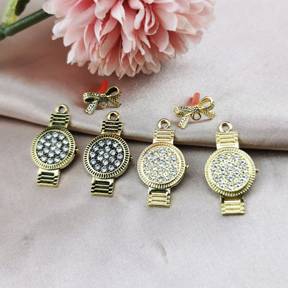 10PCS 18K Gold Filled Pendants Watch Rhinestone Jewelry Making Findings Supplies DIY Pendants Doki Decor   