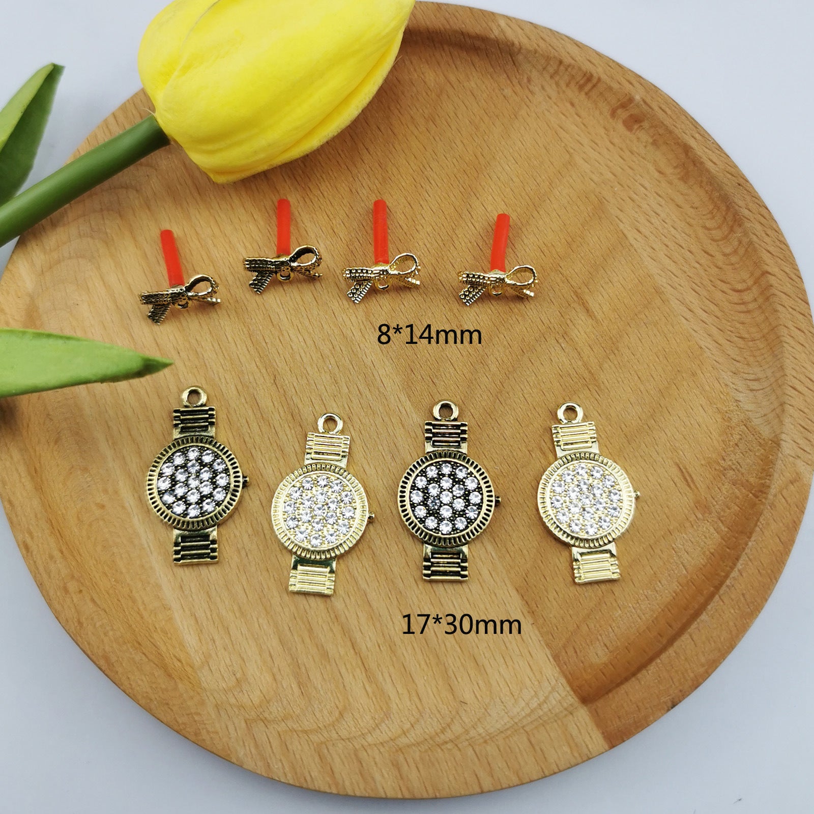 10PCS 18K Gold Filled Pendants Watch Rhinestone Jewelry Making Findings Supplies DIY Pendants Doki Decor   