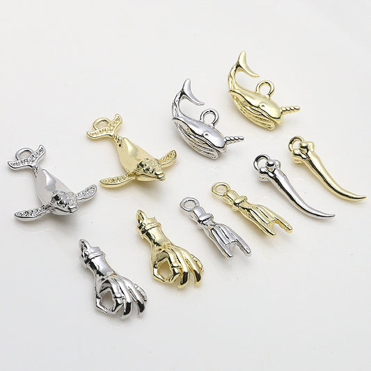 10PCS 18K Gold Filled Pendants Whale Chili Hand White Gold Charms Jewelry Making Findings Supplies Pendants Doki Decor   