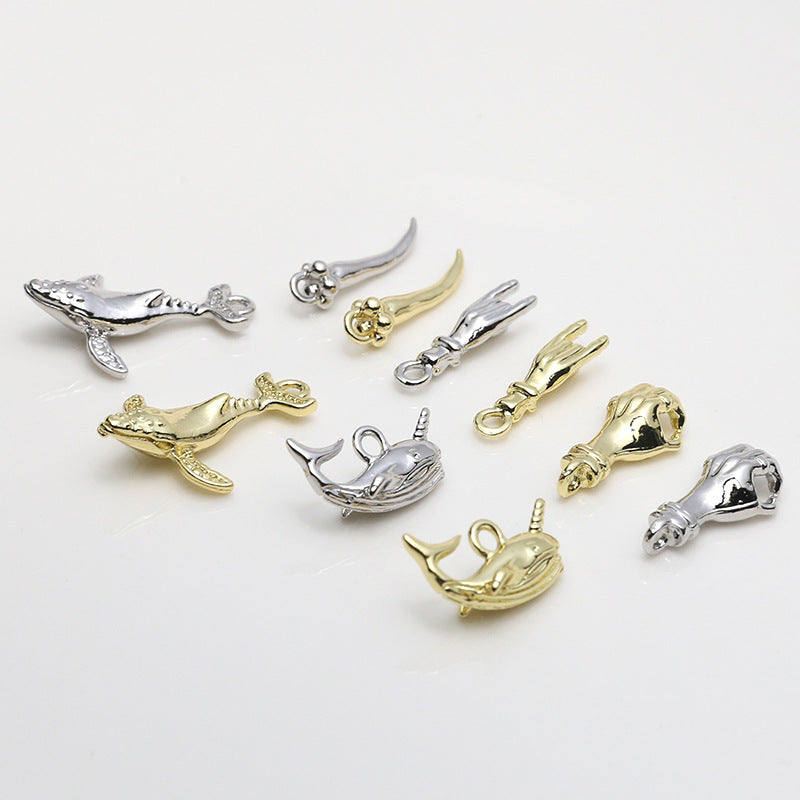 10PCS 18K Gold Filled Pendants Whale Chili Hand White Gold Charms Jewelry Making Findings Supplies Pendants Doki Decor   