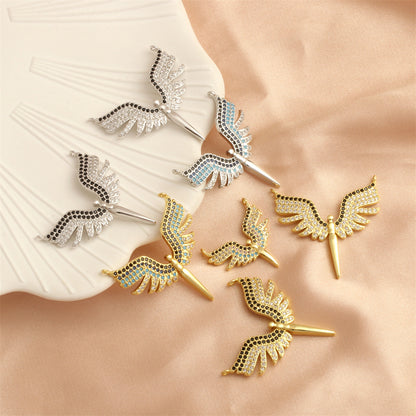 18K Gold Filled Pendants Wings Rhinestone White Gold Charms Jewelry Making Findings Supplies Pendants Doki Decor   