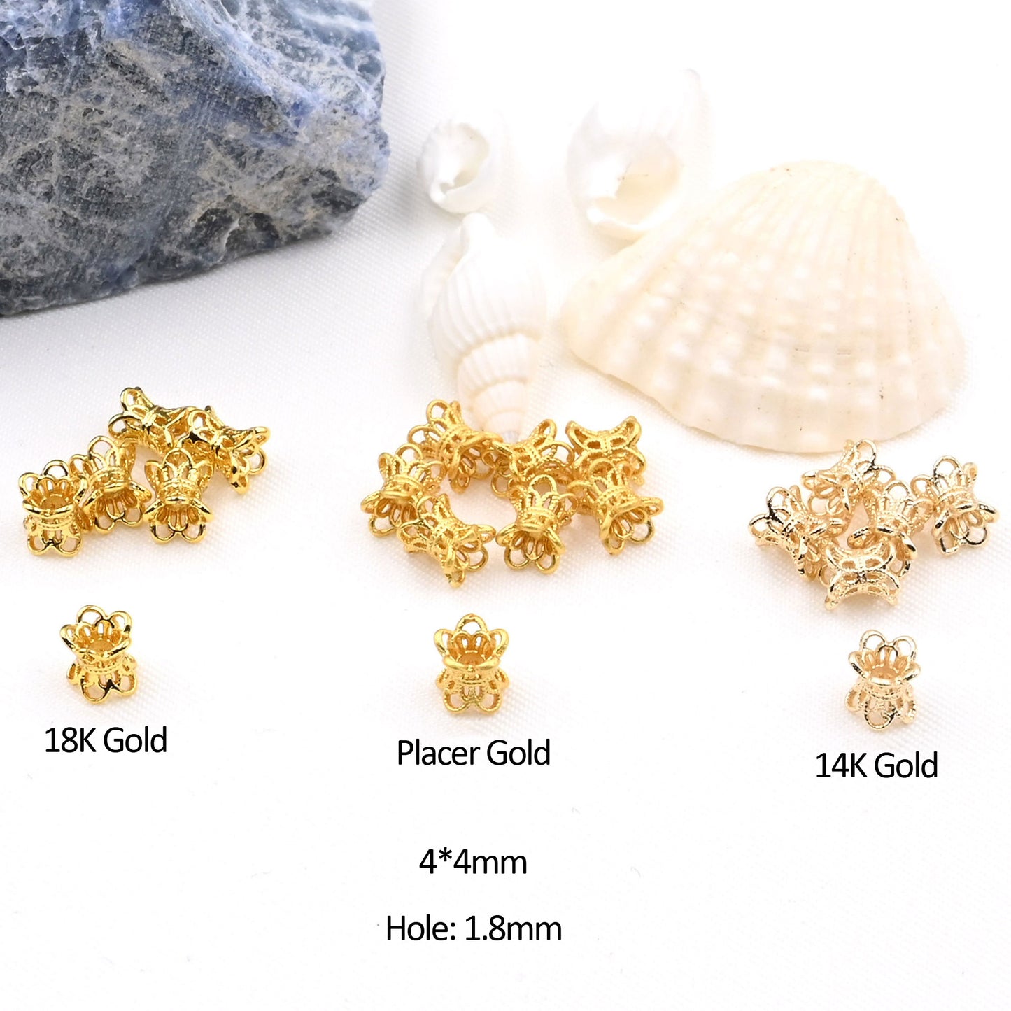 100PCS 18K Gold Filled Spacer Beads Tray Tube Flower Hollow Large Hole For Jewelry Making DIY Beads Doki Decor   