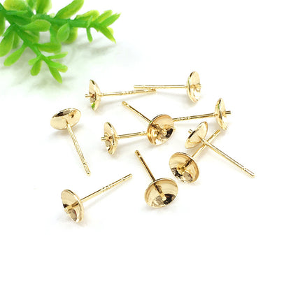 100PCS 18K Gold Filled S925 Earrings Studs Bowl Tray Needle 3mm 4mm 5mm 6mm 8mm White Gold Silver Earring Posts Blank Jewelry Findings Earrings Studs Doki Decor   