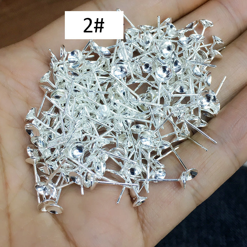 100PCS 18K Gold Filled S925 Earrings Studs Bowl Tray Needle 3mm 4mm 5mm 6mm 8mm White Gold Silver Earring Posts Blank Jewelry Findings Earrings Studs Doki Decor 2# Silver 3mm 