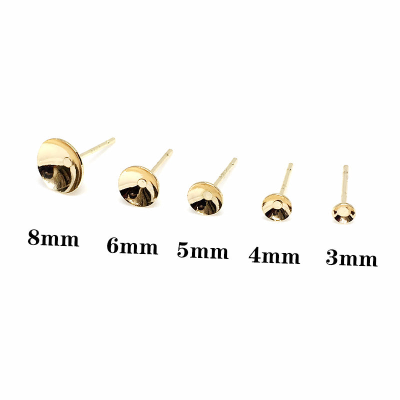 100PCS 18K Gold Filled S925 Earrings Studs Bowl Tray Needle 3mm 4mm 5mm 6mm 8mm White Gold Silver Earring Posts Blank Jewelry Findings Earrings Studs Doki Decor   