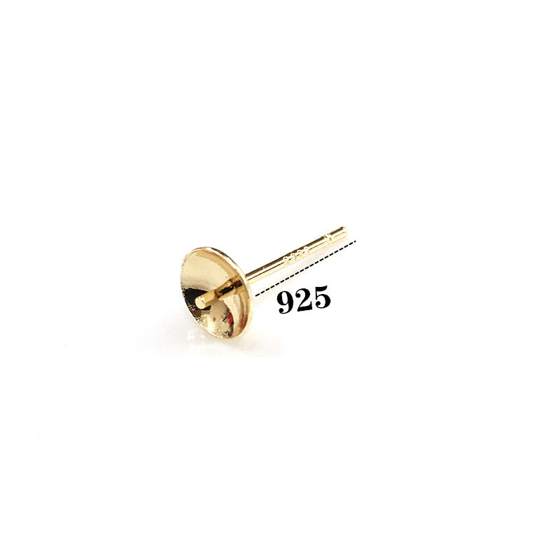 100PCS 18K Gold Filled S925 Earrings Studs Bowl Tray Needle 3mm 4mm 5mm 6mm 8mm White Gold Silver Earring Posts Blank Jewelry Findings Earrings Studs Doki Decor   