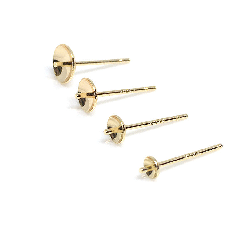 100PCS 18K Gold Filled S925 Earrings Studs Bowl Tray Needle 3mm 4mm 5mm 6mm 8mm White Gold Silver Earring Posts Blank Jewelry Findings Earrings Studs Doki Decor   