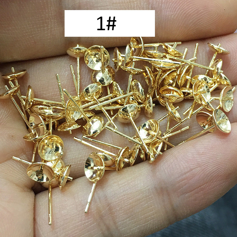 100PCS 18K Gold Filled S925 Earrings Studs Bowl Tray Needle 3mm 4mm 5mm 6mm 8mm White Gold Silver Earring Posts Blank Jewelry Findings Earrings Studs Doki Decor 1# 14K Gold 3mm 