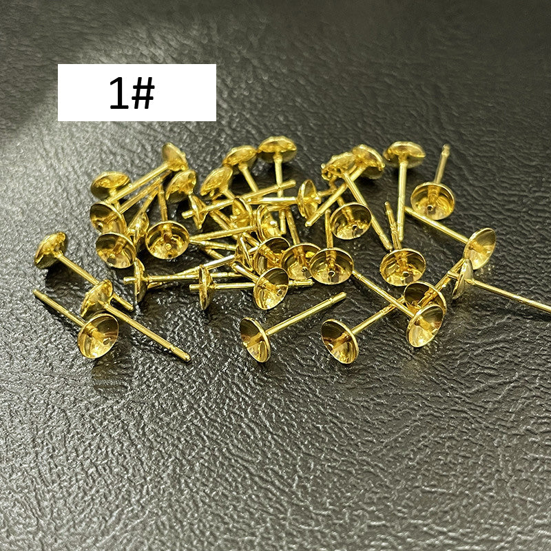 100PCS 18K Gold Filled S925 Earrings Studs Bowl Tray Needle 3mm 4mm 5mm 6mm 8mm White Gold Silver Earring Posts Blank Jewelry Findings Earrings Studs Doki Decor 1# 18K Gold 3mm 