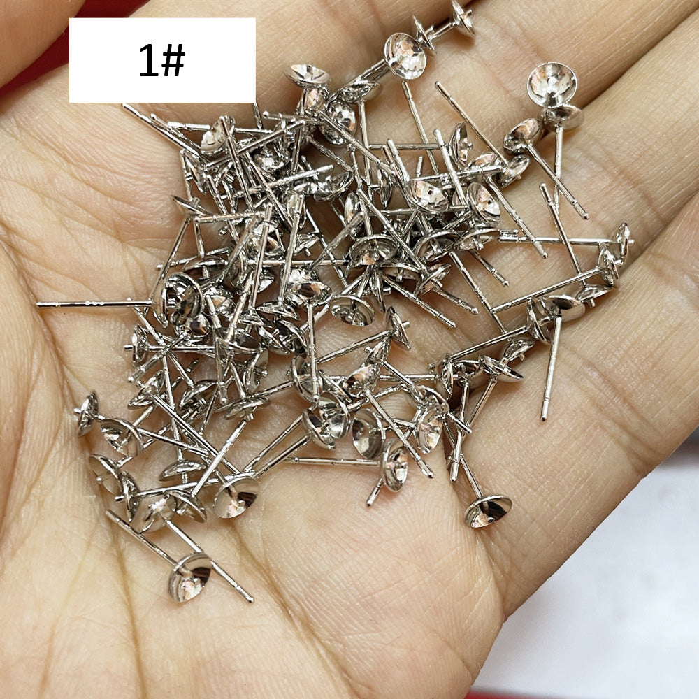 100PCS 18K Gold Filled S925 Earrings Studs Bowl Tray Needle 3mm 4mm 5mm 6mm 8mm White Gold Silver Earring Posts Blank Jewelry Findings Earrings Studs Doki Decor 1# White Gold 3mm 