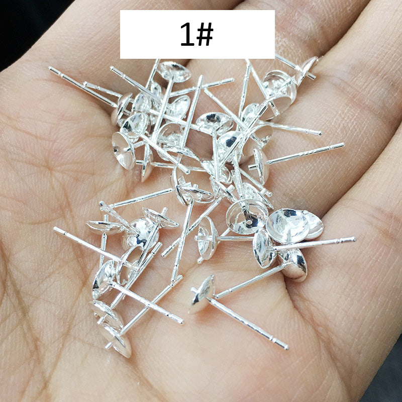 100PCS 18K Gold Filled S925 Earrings Studs Bowl Tray Needle 3mm 4mm 5mm 6mm 8mm White Gold Silver Earring Posts Blank Jewelry Findings Earrings Studs Doki Decor 1# Silver 3mm 